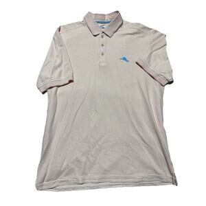 Tommy Bahama Shirt Mens Large Pink Polo Supima Striped‎ Coastal Resort Island